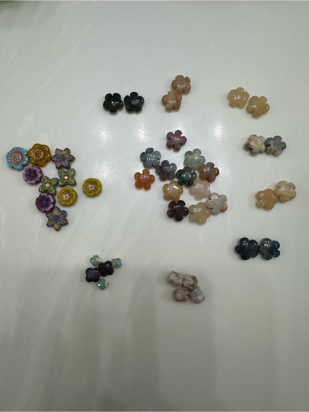 Assorted Beads All Floral Czech Beads Gemstone Flowers Singles Pairs DIY Jewelry
